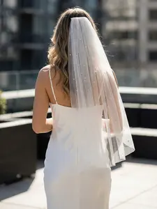 French Handmade Pearl Embellished Wedding Veil, Elegant Bridal Headpiece for Engagement Party, Single Party, Pre-Wedding Photoshoot Essential