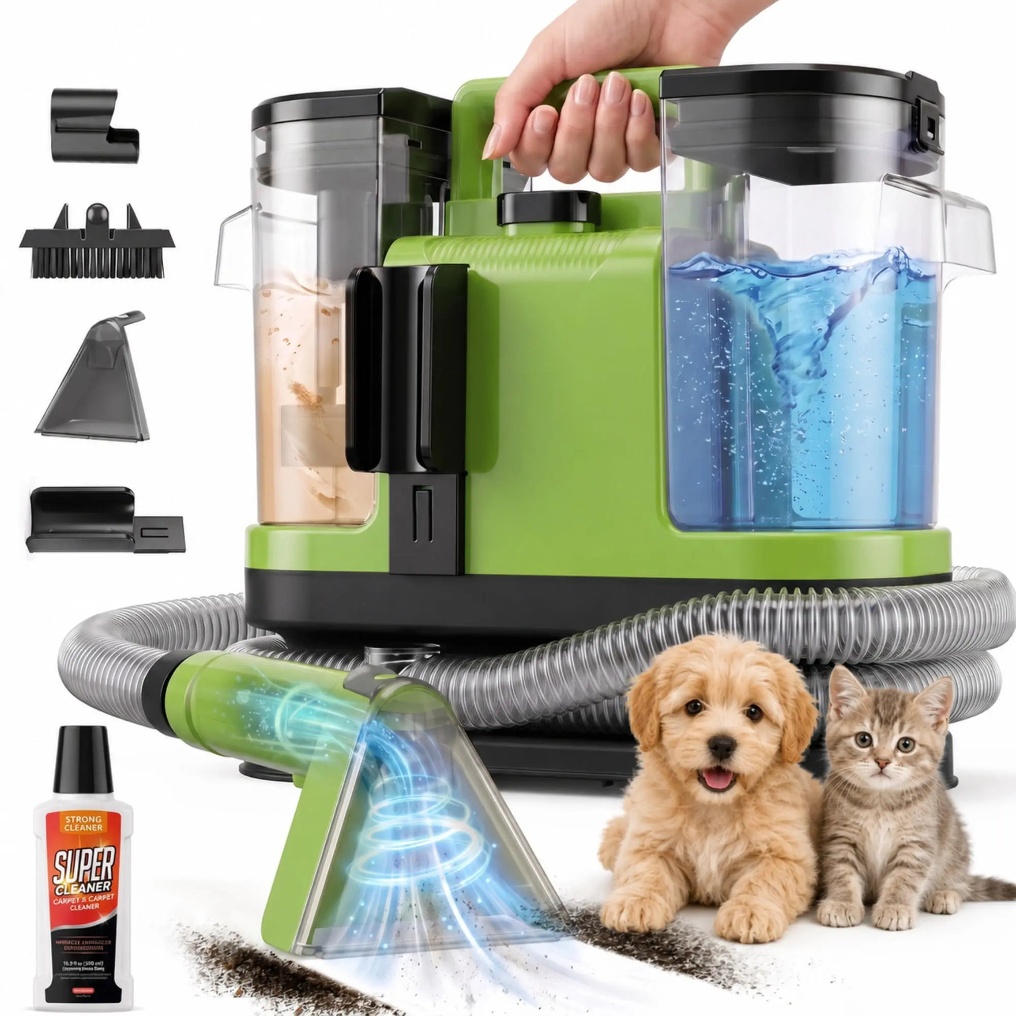 VACFORE Portable Carpet & Upholstery Spot Cleaner Machine, 18KPa Powerful Suction, Dual Tanks, Self-Cleaning Tool for Pet Stains, Couches, Car Seats