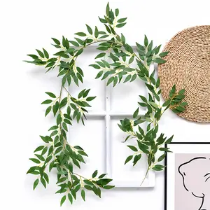 8Pack Artificial Willow Garland with Green Leaves - Realistic Faux Plastic Vines for Wedding Arch, Bedroom Wall, Party & Apartment Decor - No Maintenance Hanging Greenery Decoration, Wall Decoration, Decorative Foliage, Lifelike Foliage