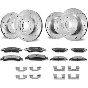 Father's Day Gift VEVOR Front Rear Brake Kit for 2014-2018 Chevy Silverado GMC Sierra 1500, 2015-2020 Suburban Tahoe Yukon XL Escalade ESV, Drilled & Slotted Brake Rotors Ceramic Brake Pads Replacement Kit