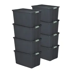 Sterilite 8 Pack 34 Gallon Latch Tote, Stackable Plastic Storage Bin Container