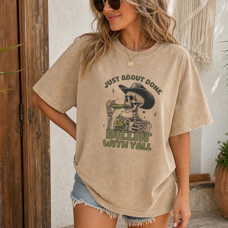 Skeleton Frog Social Battery Graphic Tee for Women, Washed Cotton Oversized Humor Shirt S-5XL