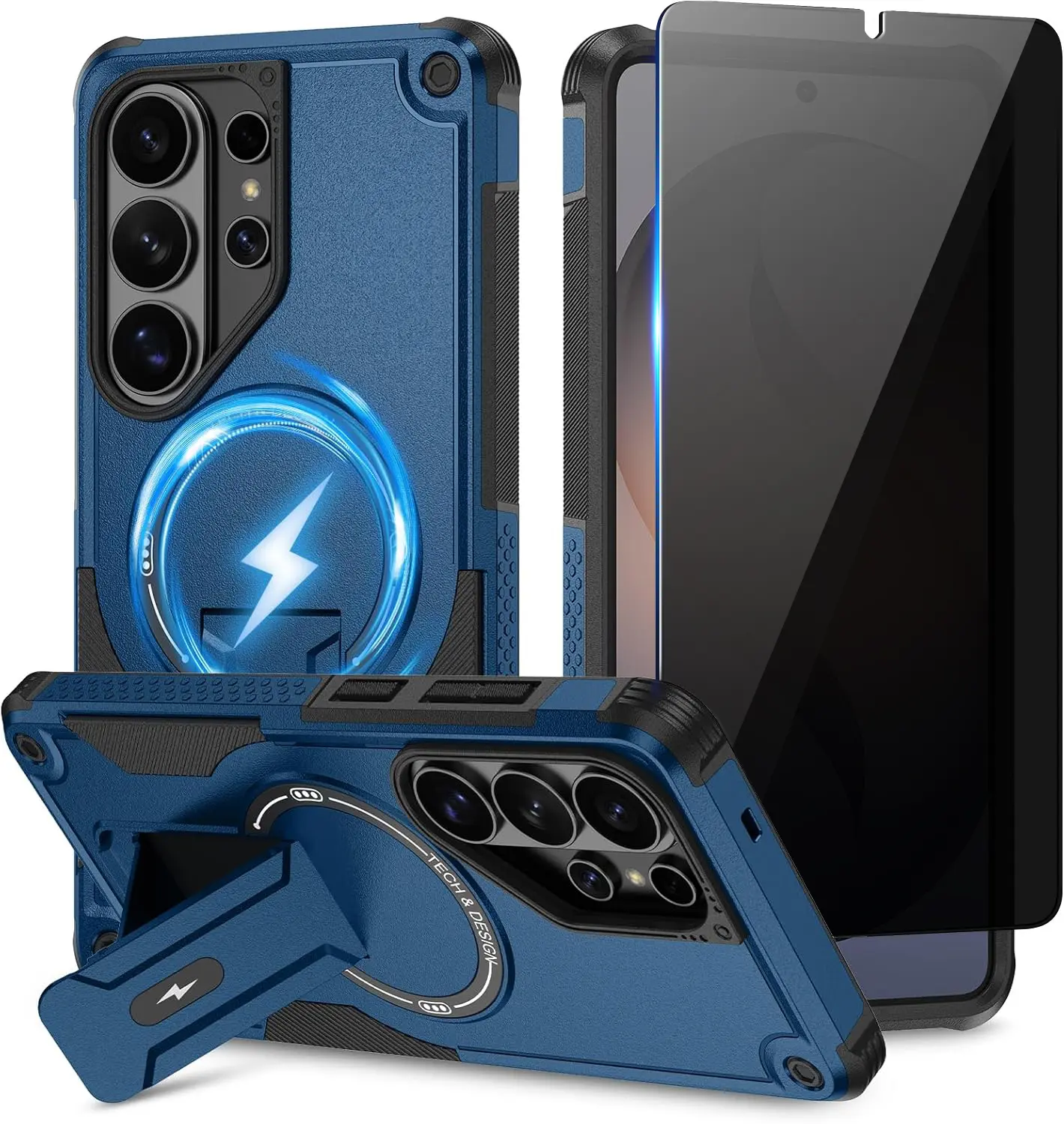 for Samsung Galaxy S26 Ultra Case with Privacy Tempered Glass Screen Protector , Compatible with MagSafe, Invisible Kickstand, Shockproof Phone Cover, Blue