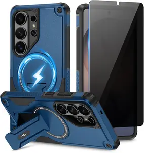 for Samsung Galaxy S26 Ultra Case with Privacy Tempered Glass Screen Protector , Compatible with MagSafe, Invisible Kickstand, Shockproof Phone Cover, Blue