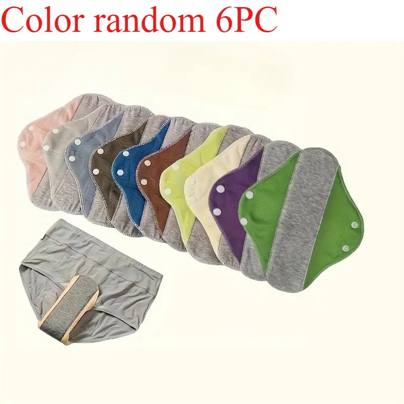 6pcs Acetate Graphene Absorbent Reusable Leak-Proof Sanitary Pads with Replacement Pads & Washable Cover, Menstrual Care for Camping & Hiking Outdoor Personal Care LX850016, Absorbent Reusable Pads