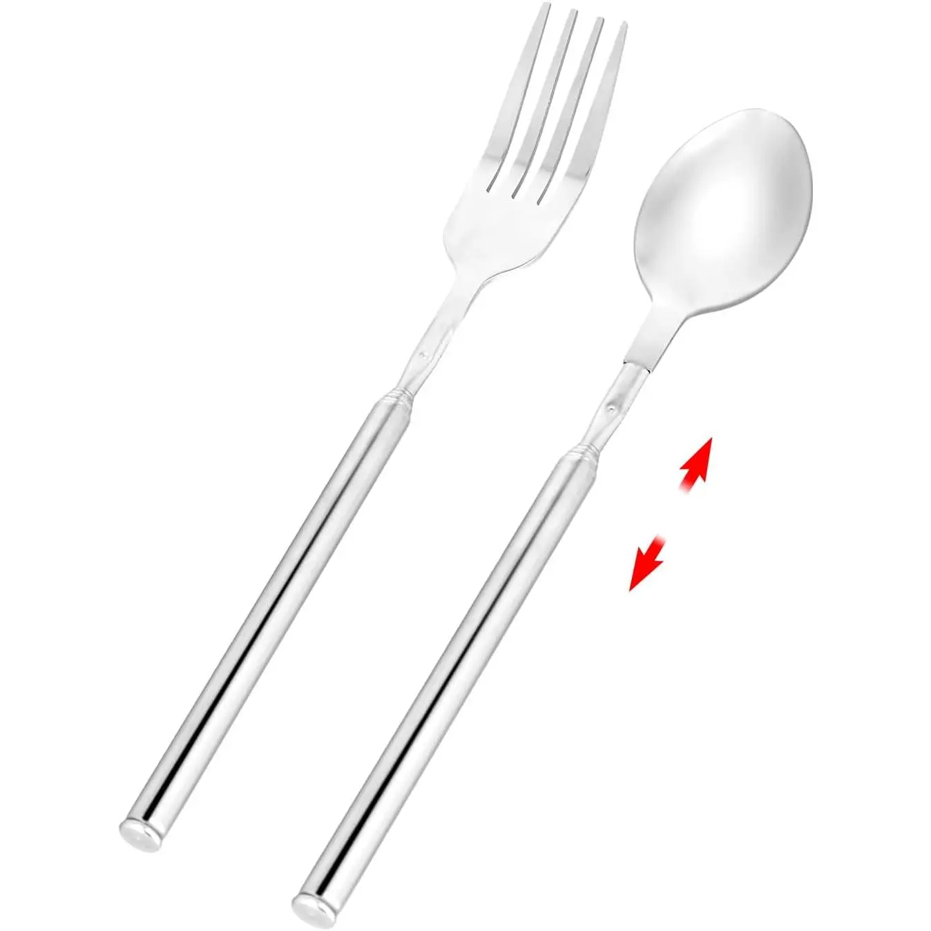 Telescopic Fork Spoon, Extendable Extension Stainless Steel Long Fork and Spoon Set Extender Telescopic Tableware Extends to 25.2 In for BBQ and Fruit