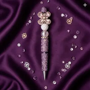 DIY Beadable Rhinestone Pen with Clover Style Fancy Bead - Purple Color, Decorative Design, Perfect for Crafting and DIY Projects