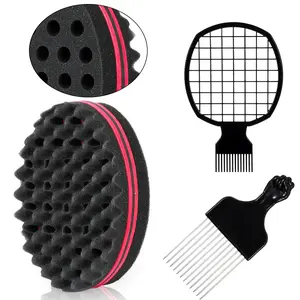 3 PCS Twist Sponge Kit for Easy Curls, Beginner Heatless Hair Styling Set with Pick & Comb for Men's Afro, Coily & Wavy Hair, Coily Hair