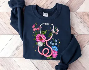 Floral stethoscope Sweatshirt, Retro Nurse Pink Shirts, RN, Unisex Stethoscope Crewneck Sweatshirt, Nursing School, Nurses Week Appreciation