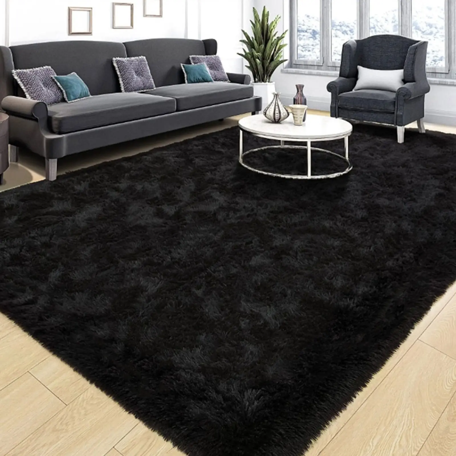Ultra Soft Solid Color Plush Area Rug, Fluffy Rug, Long Pile Carpet for Living Room, Bedroom, and Window Sill, Cozy Floor Mat for Home Decor
