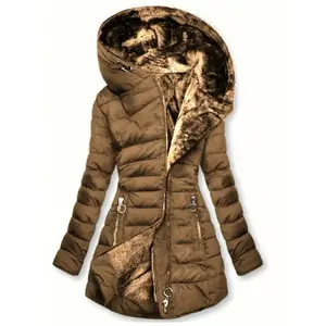 Women's Winter Windproof Fur Warm Slim Fit Down Jacket - Waterproof Long Ski Coat for Commuting