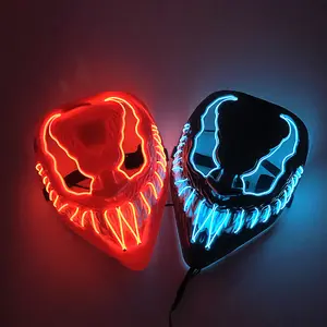 LED Glow Venom Mask, Wireless Neon Terror Purge Mask, Light Up Cosplay Horror Full Face Mask, Halloween Party Decoration, Funny Dress Accessory, Glowing Fox Anime Mask for Carnival Rave Adjustable Waist White with Graduation Balloon christmas tree spikes