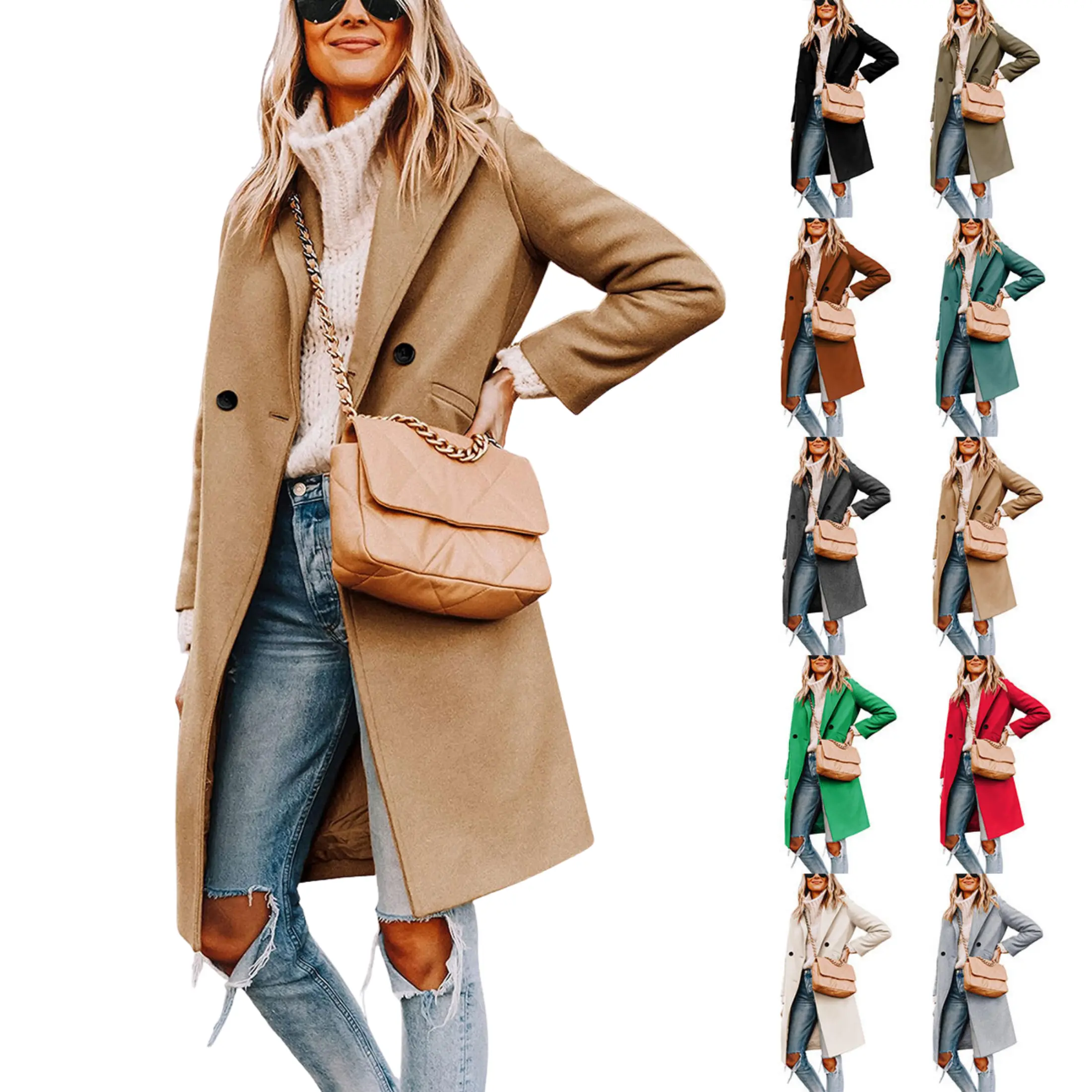Mibbory Women's Wool Pea Coat, 2026 Chic Classic Loose Fit, Single-Breasted Button Front, Notch Lapel, Full Length Long Cut, Fall Winter Casual Womenswear Jacket