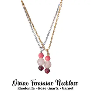 Divine Feminine Crystal Necklace • Rose Quartz, Garnet & Rhodonite • Self-Love Healing Necklace, Feminine Energy Activation Jewelry