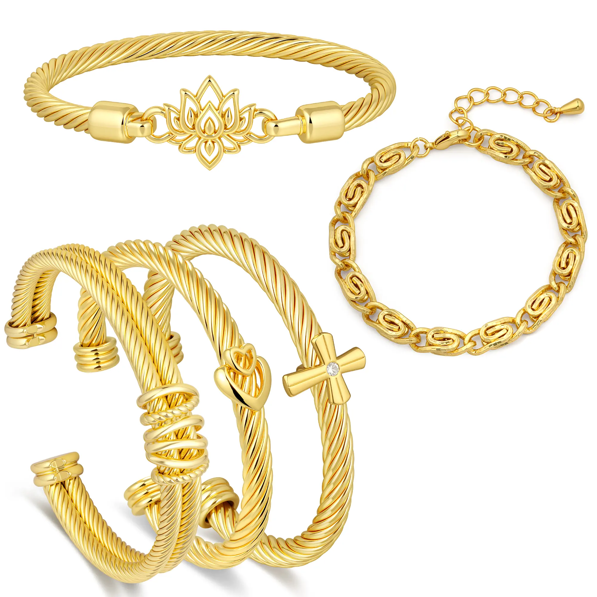 Aprilery Adjustable Stackable Cable Bracelet Set – 5PCS Inspired by Celestial, Unity & Modern Minimalism