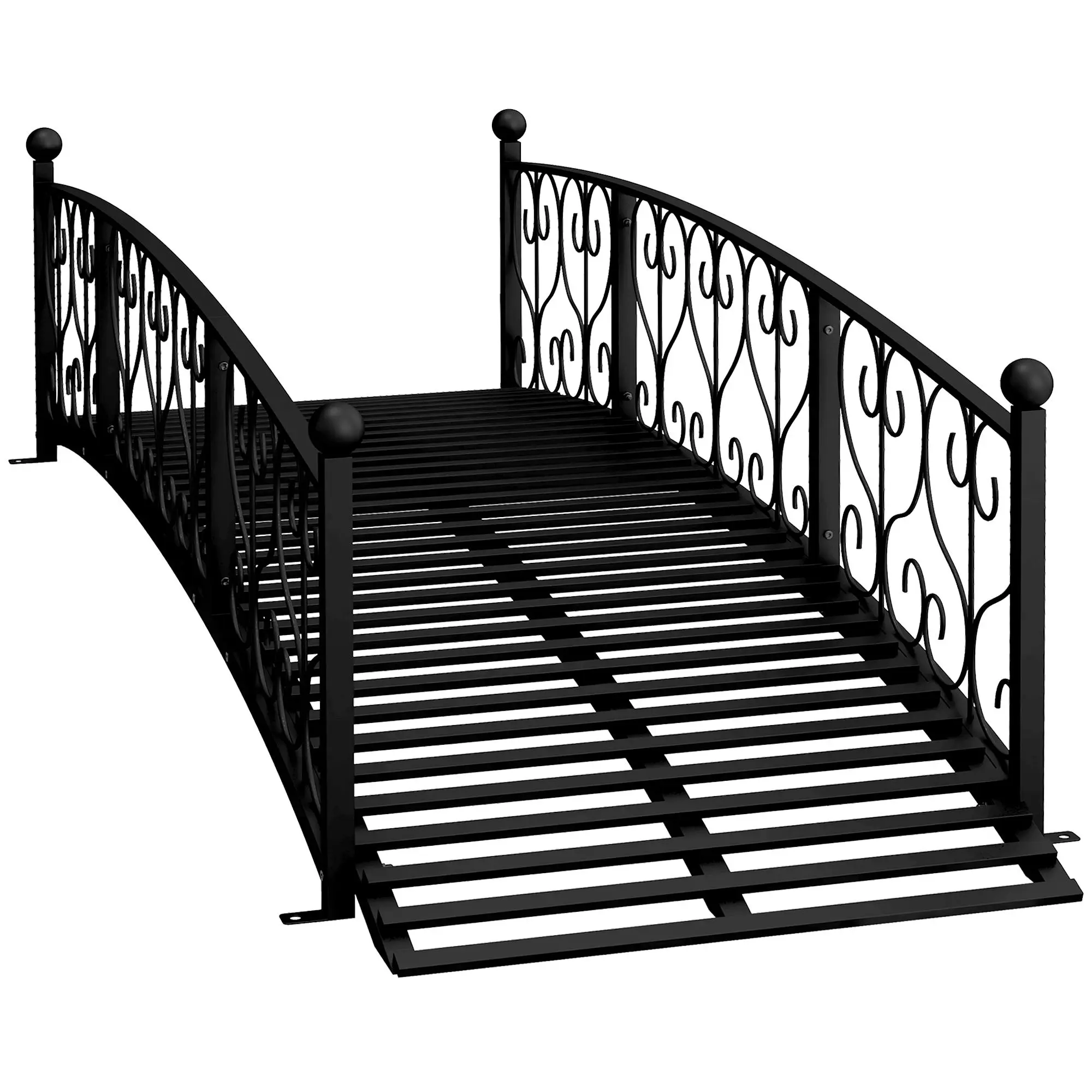Outsunny 7' Curved Traditional Outdoor Metal Arch Garden Bridge with Steel Frame, Powder-Coated Safety Rails, Scrollwork "S" Motifs, Max Load 528lbs for Backyard Creek, Fish Pond