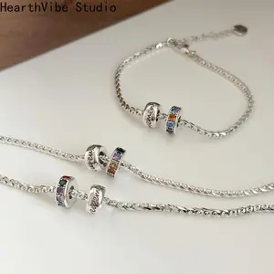 925 Sterling Silver Colour Zircon Letter Bracelet for Girl Design Vintage Geometric Jewelry Birthday Gift