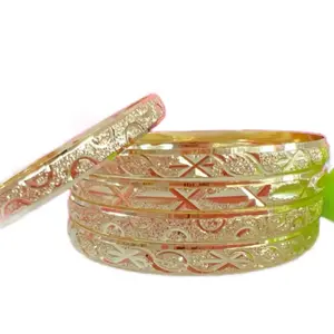 Diamond Cut Bangles - Gold Color with Unique Design Elements