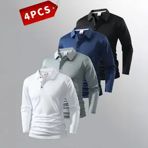 4-Pack Men's Long Sleeve Polo Shirts - Soft & Skin-Friendly, Stylish & Practical Fabric Fashion SpringStatements