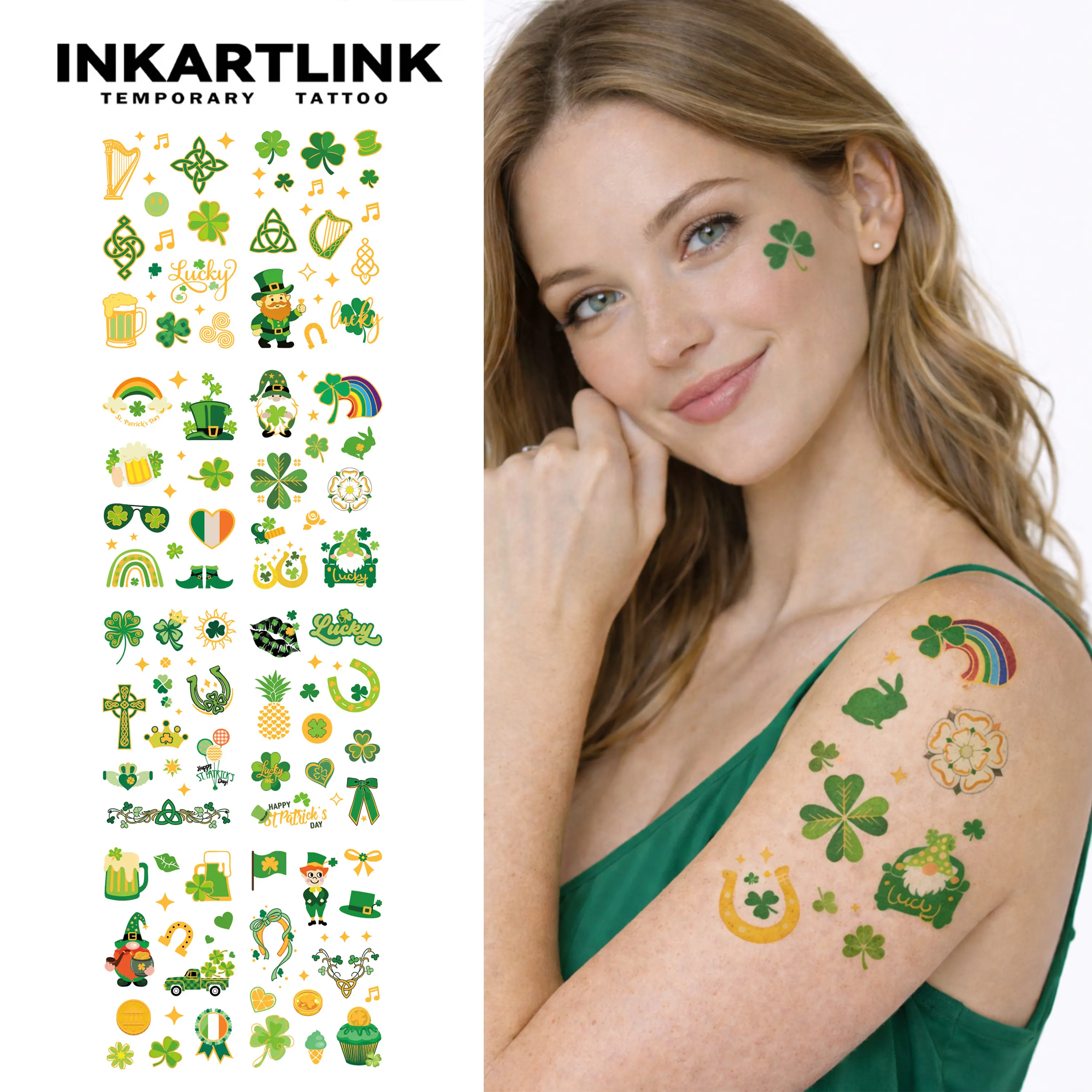INKARTLINK 8-Sheet Temporary Tattoos - Waterproof Face and Body Art Fake Tattoos Sticker Sheet for Parties