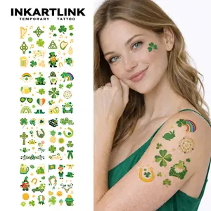 INKARTLINK [8 Sheets] St. Patrick's Day Temporary Tattoos, Green Shamrock Face Stickers for Irish Party Decorations