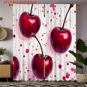 2pcs Cherry Red Polka Dot Curtains