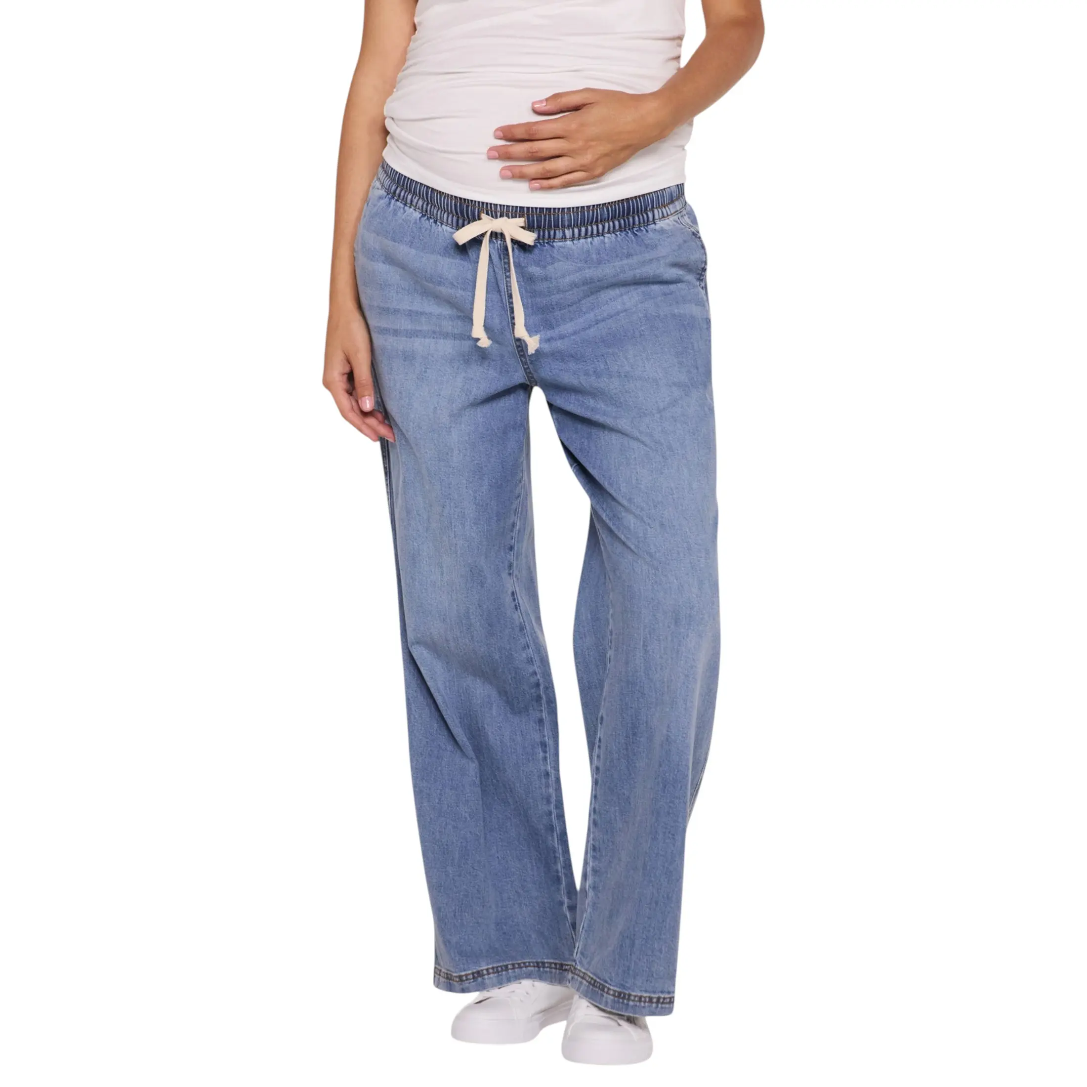 Motherhood Maternity Under Belly Tie Waist Wide Leg Denim Jeans