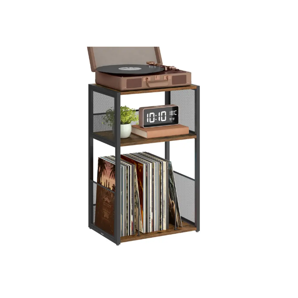 VASAGLE 3-Tier End Side Table, Record Player Stand with Vinyl Record Storage for Up to 100 Albums, Indoor Furniture for Living Room, Bedroom, End Side Tables