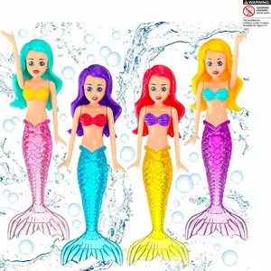 Mermaid Dive Bath Toy Set, 4-Piece Colorful Pool Swim Game for Kids & Toddlers, Fun Water Play Accessories for Children Playset