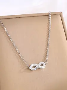 Infinity Symbol Rhinestone Pendant Necklace, Elegant Symbolic Meaningful Jewelry, Fashionable Stainless Steel Clavicle Chain, Suitable for Daily Wear & Vacation