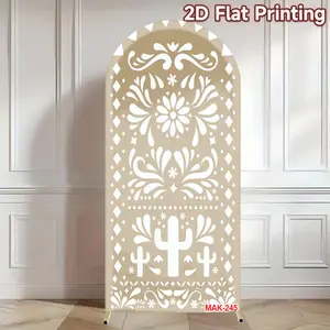 Mexican Gray Picado Cactus Arch Backdrop Cover for Fiesta Birthday Party Wedding Decor Elastic Double-Sided Spandex Fabric