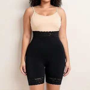 Women High Waist Tummy Control Shapewear Shorts Lace Trim Anti-Roll Body Shaper Womenswear Seamless Elegant