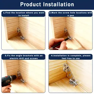 50-piece heavy-duty stainless steel corner bracket set (including screws), universal triangular support L-shaped brackets, suitable for wooden furniture, shelves, drawers, cabinets, tables and chairs (including 10 pieces of 90-degree right-angle brackets