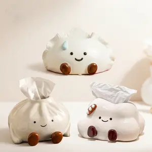 Cloud-Shaped Ceramic Napkin Holder, Creative Cute Dumpling Face Paper Towel Box, High-End Living Room Bedroom Bathroom Desktop Decor, Bathroom Decor Supplies jewelry box storage organization