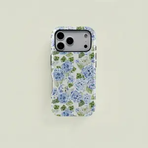 Blue Hydrangea Girly Aesthetic Summer Spring Flowers Fashion Cute 2 in 1 Phone Case with Durable, Shock Absorbing and Stylish Design. Compatible with Iphone 11, 12, 13, 14, 15 16 17 Pro Max and Pro Plus Series A creatively designed new phone case, perfec