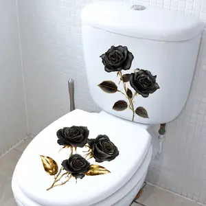 2PCS advanced golden flower toilet seat cover stickers, toilet stickers gold leaf flower stickers DIY removable waterproof toilet stickers wall stickers bathroom decorative flower decals