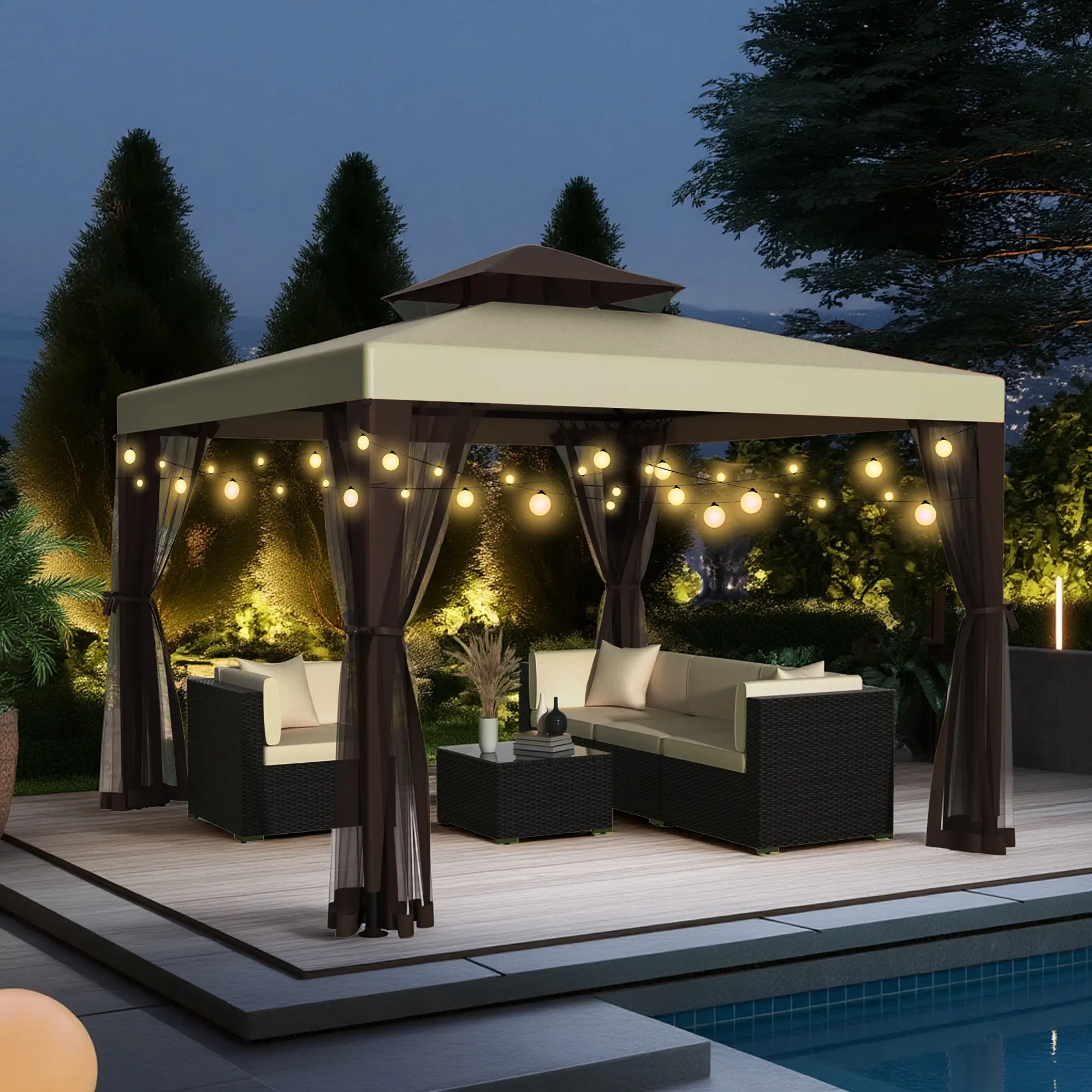 GOJOOASIS Patio Gazebo Tent Outdoor Canopy Shelter 10'x10' with Removable Netting,100 Square Feet of Shade for Garden, Backyard Deck and Lawns Lounge