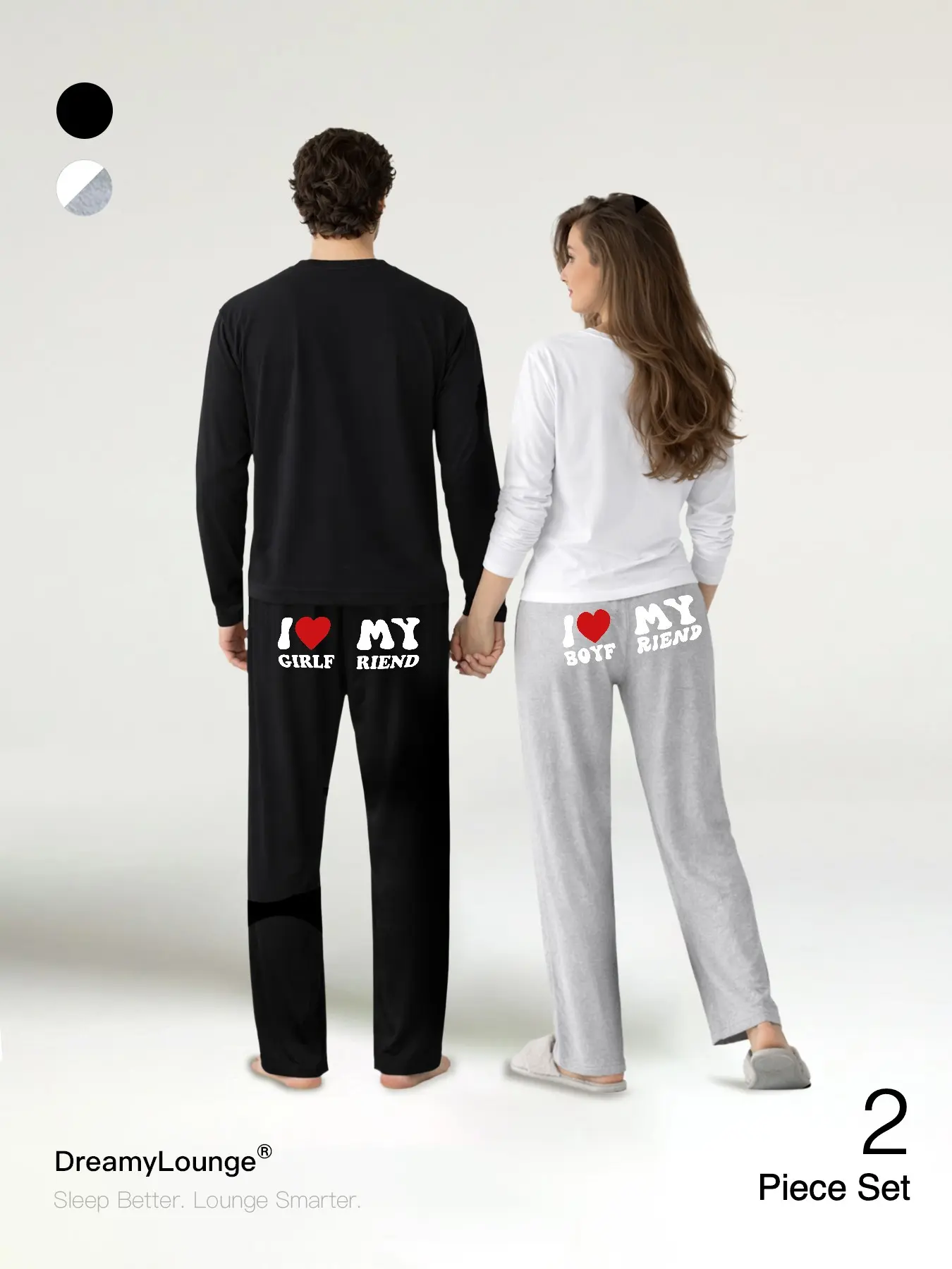 Valentine's Day 「2-Piece Set」Fun Slogan + Heart Print, Comfortable Breathable Long Sleeve Plaid Pants, Casual Loungewear for Men and Women