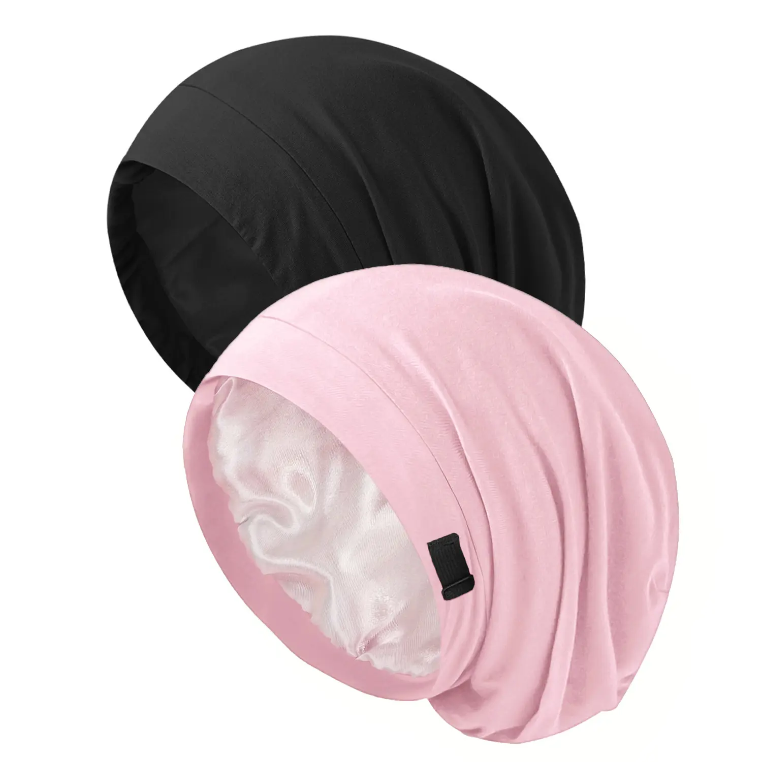 2-Pack Unisex Satin-Lined Undercap, Baggy Double Layer Sleep Cap with Elastic Adjust for Hair Care and Chemo