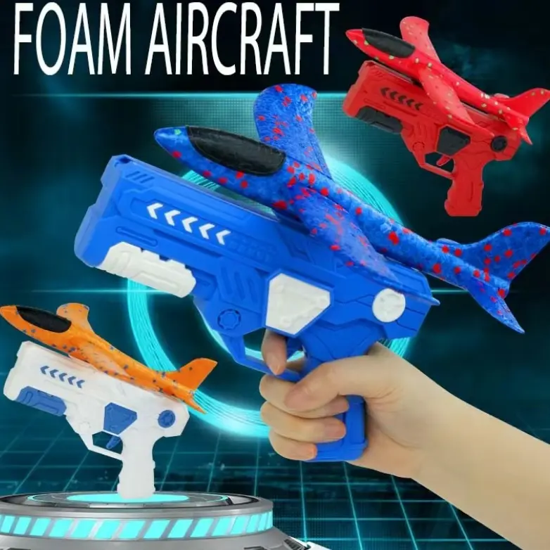 Foam Glider Airplane Launcher Toy for Kids, 9.45-in Airplane with 2 Flight Modes, Outdoor Play Gift for 4-12 Year-Olds Boys and Girls