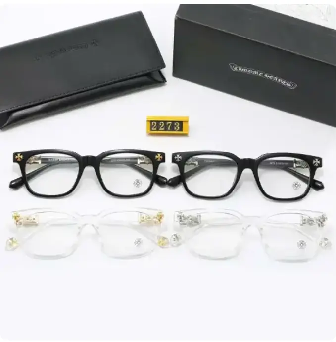 Chrome Hearts Square Non-Prescription Anti-Blue Light Glasses - Metal Frame, Flat Lens Fashion Eyewear for Men & Women