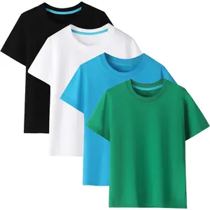 Boys Girls Cotton T-Shirts Basic Crew Neck Short Sleeve Tees 4 Pack Multipack for Kids 5-12 Years​​