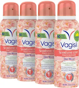 Scentsitive Scents Feminine Dry Wash Deodorant Spray for Women, Gynecologist Tested, Paraben Free, Peach Blossom, 2.6 Ounce (Pack of 4)
