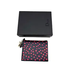 Pre-owned Dior AS Shown Clutches & Wristlets US0162 Christian Lady Heart leather bi fold red navy blue Wallet 26.01.07