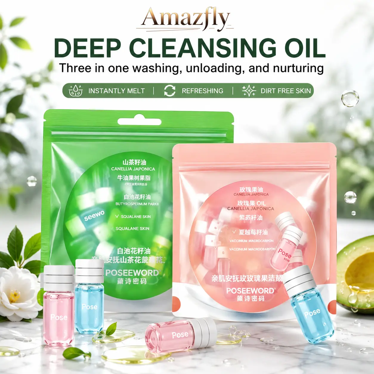 Travel Cleansing Oil Capsules, 20 Pack Mini Size, Hydrating Makeup Remover & Moisturizer, Rose Oil Face Cleanser for Acne Prone Skin, Lightweight, Cosmetic, Mini Travel Products, Biodegradable, Gentle Removal Face Makeup Remover, Spillproof Travel