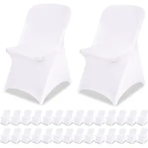 White Chair Covers Stretch Folding Chair Covers Spandex Fitted Chair Slipcovers for Wedding Dining Banquet Holidays Celebration Trade Show Craft Show Decoration (30 Pack)
