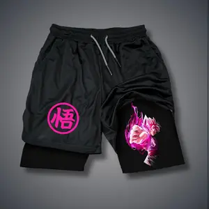 Anime Double-Layer Sports Shorts Graphic Shorts Black Shorts Camo Shorts Streetwear Shorts Men Outfits Men Short Shorts Vacation Outfits Shorts