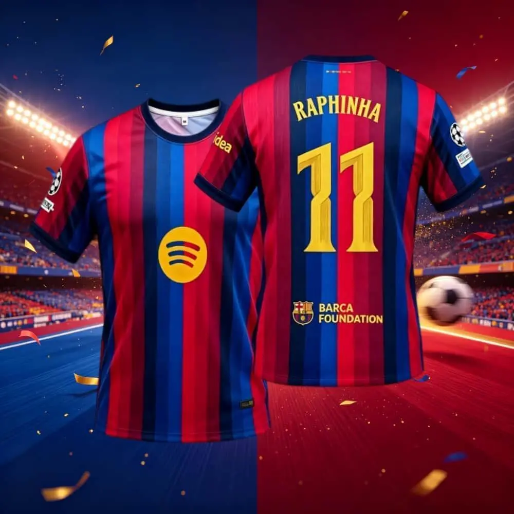 11# Raphinha 26/27 Home Short Sleeve Soccer Jersey Fans Version Red Blue
