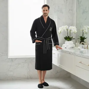 Men's Waffle Piping Robes - Classic Cotton Bathrobe for Nightwear