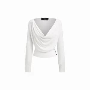 Cider Cowl Neck Ruched Button Long Sleeve Top Dealsforyou